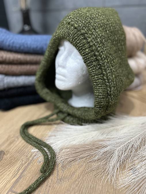 Čiapky, čelenky, klobúky - Pletena balaklava , balaclava  kapucka kukla (Zelená) - 17663833_