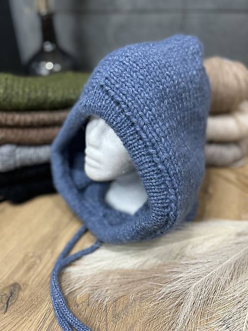 Čiapky, čelenky, klobúky - Pletena balaklava , balaclava  kapucka kukla (Modrá) - 17663834_