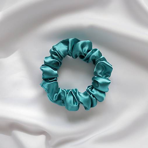 Ozdoby do vlasov - Saténová scrunchie | MINI (Azúrová) - 17663981_