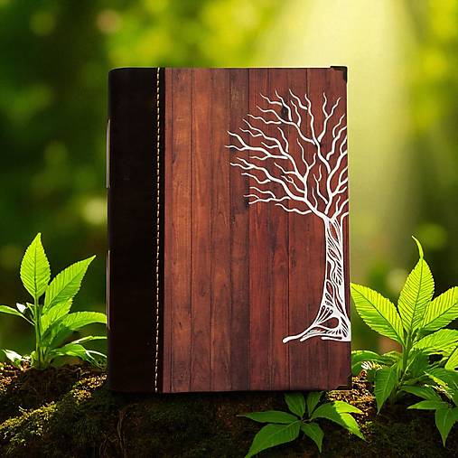 Papiernictvo - Fotoalbum viazaný v koži s ilustráciou stromu A5 - 17667116_