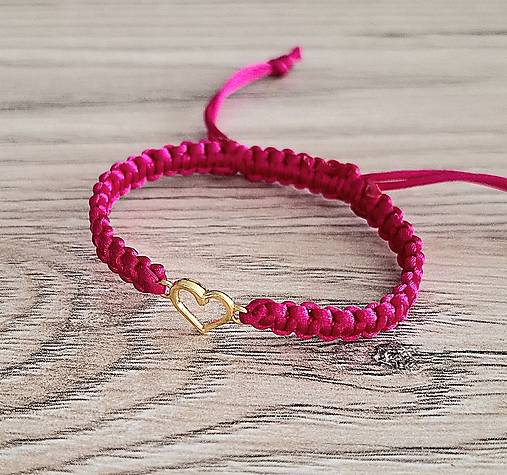 Náramky - Náramok zlaté srdce - fuchsia - 17665983_