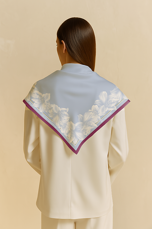 Šatky - Saténová šatka LILIUM blue - Personalizovaná // Autorský dizajn  (Saténová šatka / 70 x 70 cm) - 17667836_