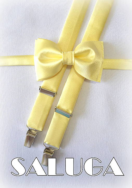 Pánske doplnky - Žltý pánsky motýlik + traky (možnosť aj detský) - 17669946_