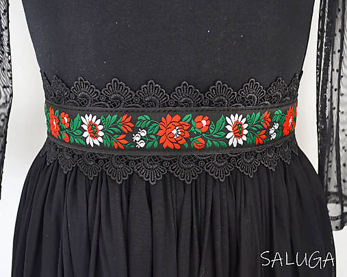Opasky - Folklórny opasok - dámsky - ľudový - čierny - 17669975_