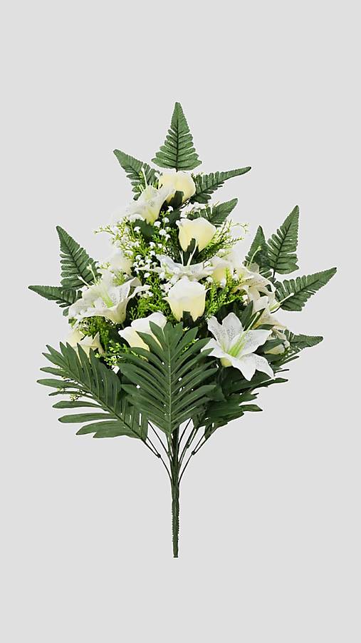 Dekorácie - Kytica na hrob podlhovastá biela 70cm - dekorácia na Dušičky - 17670634_