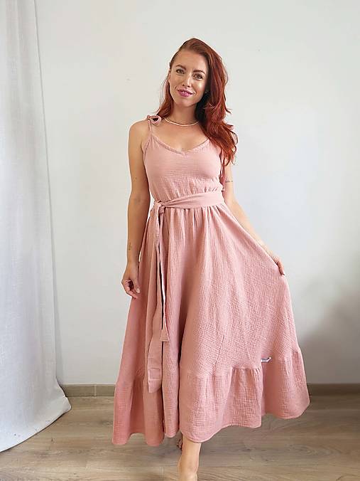 Šaty - Mušelínové šaty Lilly na ramienka s volánom - 17671792_