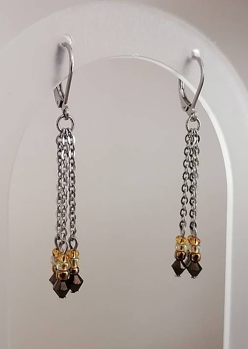 Náušnice - Náušnice - hnedo/zlaté - chirurgická oceľ  - 17672960_