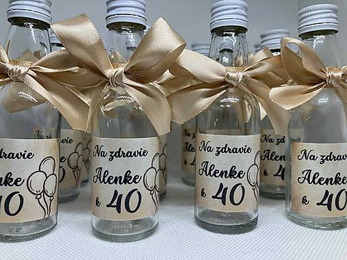 Darčeky pre svadobčanov - Dekorované fľaštičky v zemitých farbách na domácu pálenku Darčeky na 40 tku - 17672637_