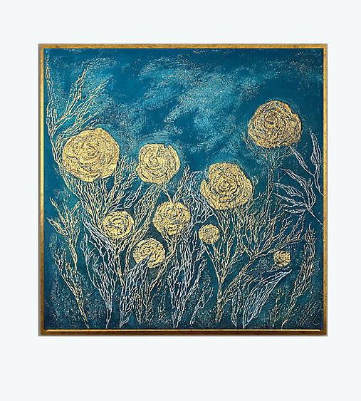 Obrazy - Zlaté kvety 80x80 - 17673202_