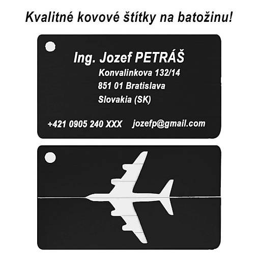 Iné doplnky - Hliníkové batožinové štítky + gravírovanie požadovaných údajov 01 - 17673318_