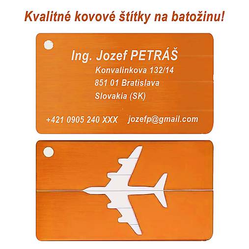 Iné doplnky - Hliníkové batožinové štítky + gravírovanie požadovaných údajov 04 - 17673406_