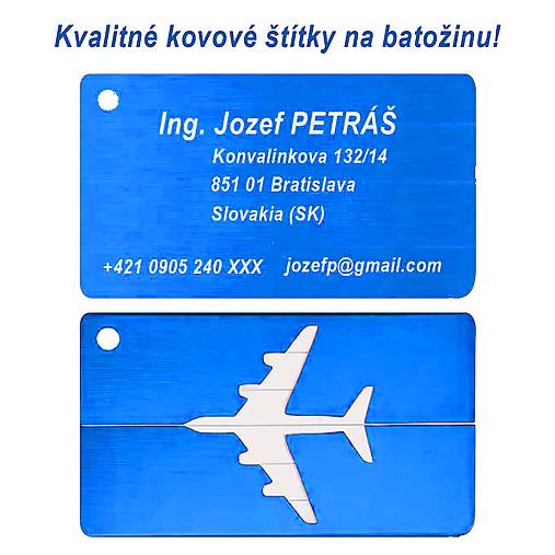 Iné doplnky - Hliníkové batožinové štítky + gravírovanie požadovaných údajov 05 - 17673418_
