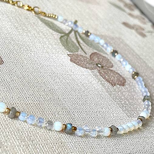 Luxury Opalite Labradorite Necklace Stainless Steel / Náhrdelník opalit, labradorit, oceľ E006