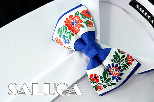 Pánske doplnky - Folklórny pánsky kráľovský modrý motýlik - folkový - ľudový - 17677581_