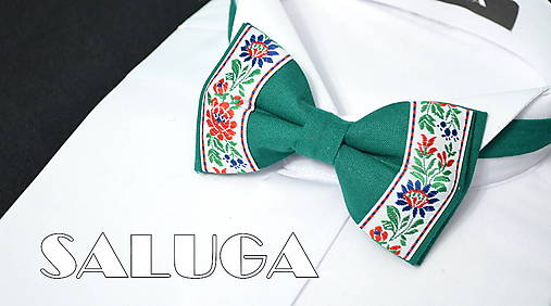 Pánske doplnky - Folklórny pánsky zelený motýlik - folkový - ľudový - 17677584_