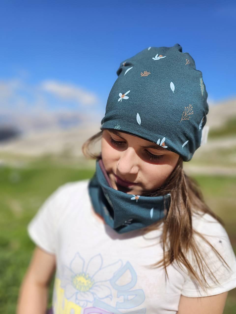 Dvojvrstvová čiapka "zelený les" (čiapka, na oh: 50-52, 2-4roky)