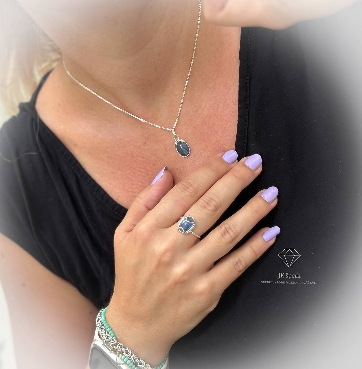 Strieborná 925/1000 súprava s modrým kyanitom