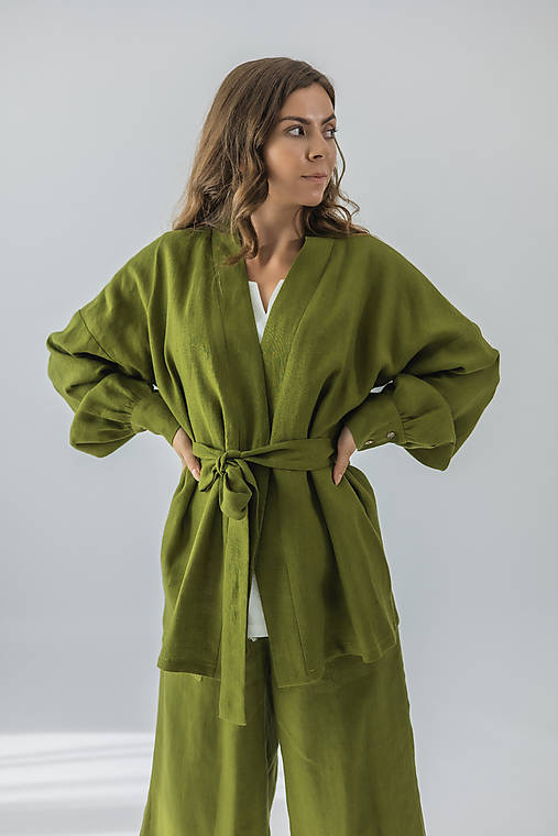 Kimoná - Ľanové kimono (XS) - 17676819_