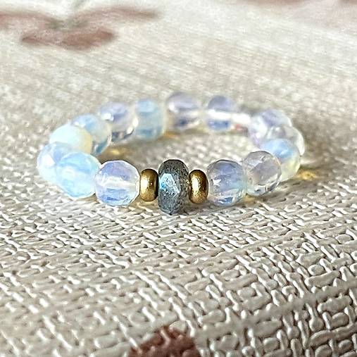 Elastic Opalite Labradorite Ring / Elastický prsteň opalit, labradorit E006