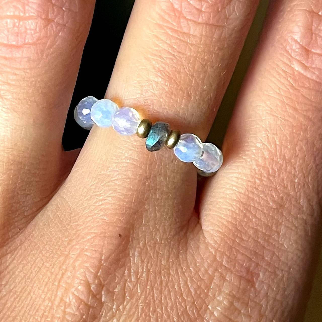 Elastic Opalite Labradorite Ring / Elastický prsteň opalit, labradorit E006