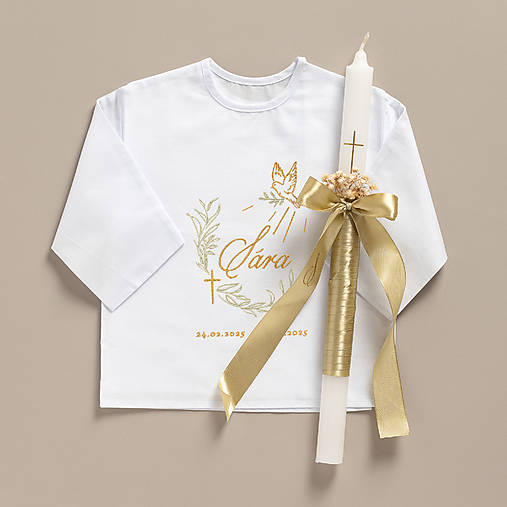 Detské oblečenie - Set košielka a sviečka na krst_holubica a kríž - 17678931_