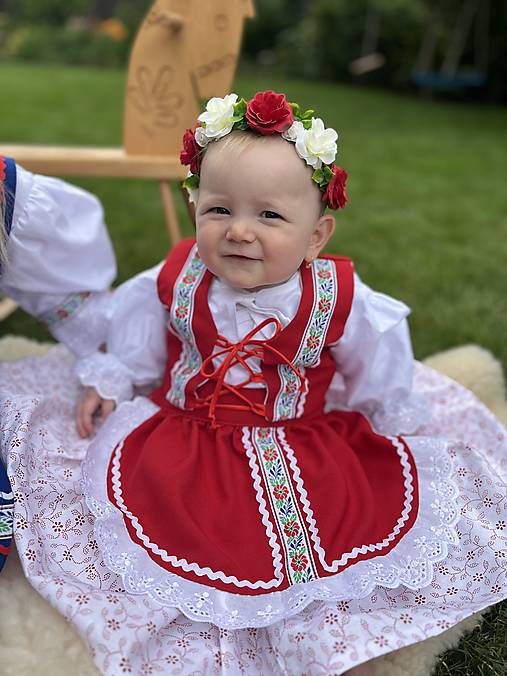 Detské oblečenie - Dievčenský bielo červený kroj- 1-2 roky - 17678829_