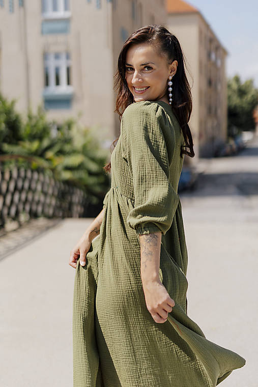 Oblečenie na dojčenie - Maxi šaty "Boho Breeze" na dojčenie - Khaki zelené - 17679884_