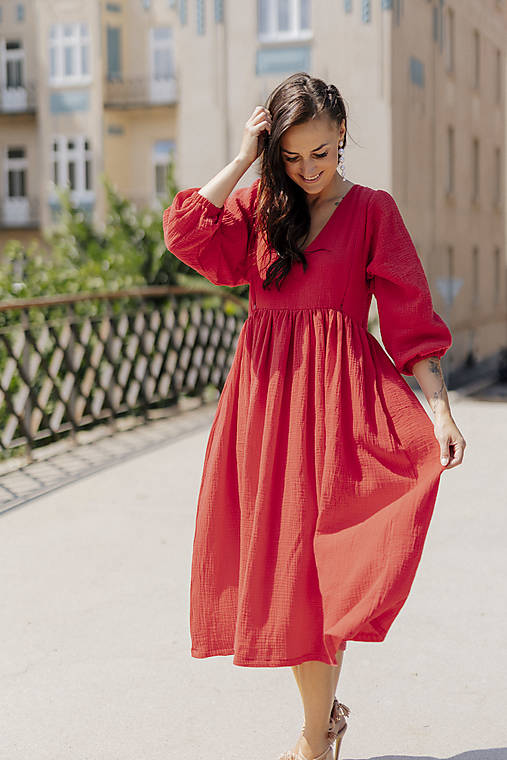 Oblečenie na dojčenie - Maxi šaty "Boho Breeze" na dojčenie - Červené - 17679899_
