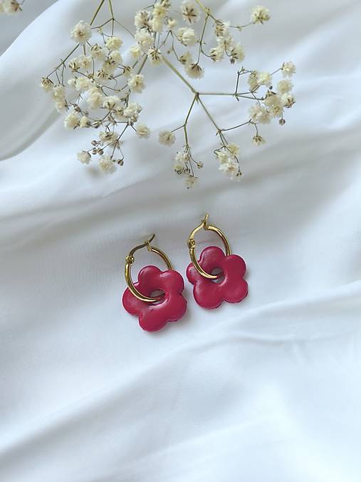 Náušnice - Letné červené kvetinkové náušnice - 17681731_