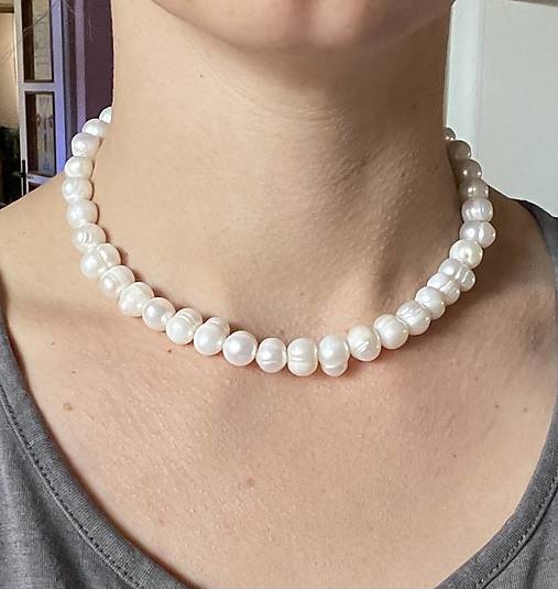 Freshwater Pearls Necklace AG925 / Náhrdelník z oválnych sladkovodných perál E005