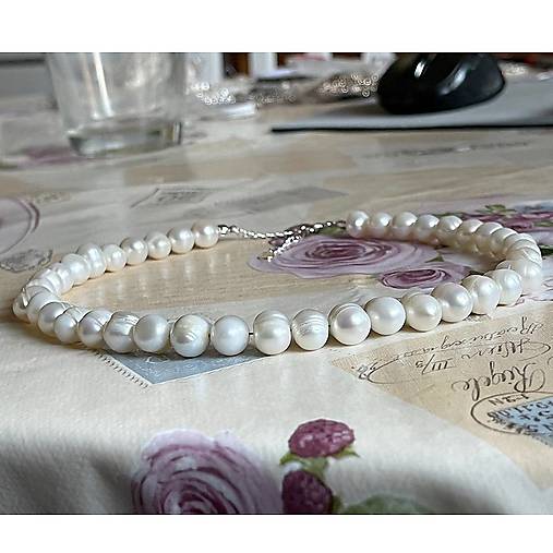 Freshwater Pearls Necklace AG925 / Náhrdelník z oválnych sladkovodných perál E005
