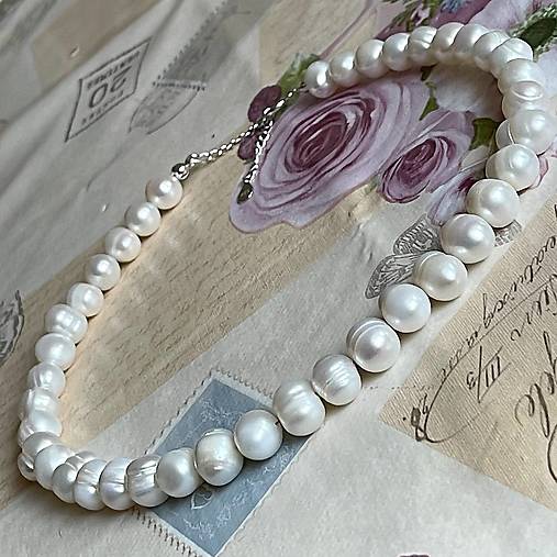 Freshwater Pearls Necklace AG925 / Náhrdelník z oválnych sladkovodných perál E005