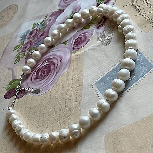 Freshwater Pearls Necklace AG925 / Náhrdelník z oválnych sladkovodných perál E005