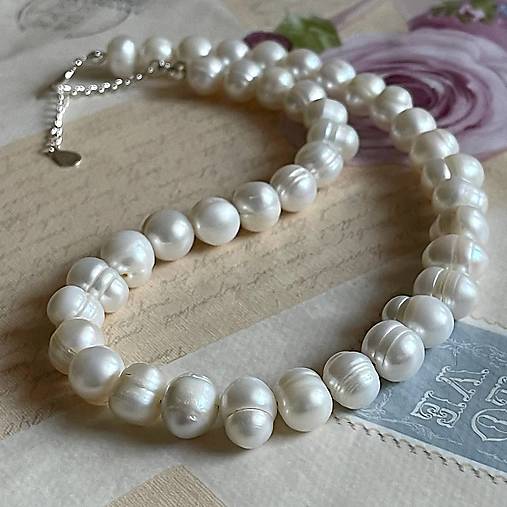 Freshwater Pearls Necklace AG925 / Náhrdelník z oválnych sladkovodných perál E005