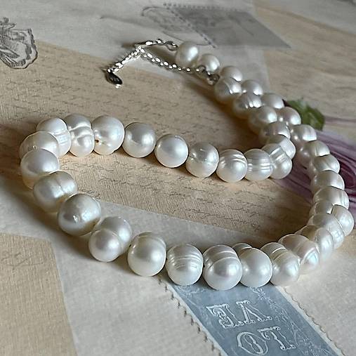 Freshwater Pearls Necklace AG925 / Náhrdelník z oválnych sladkovodných perál E005