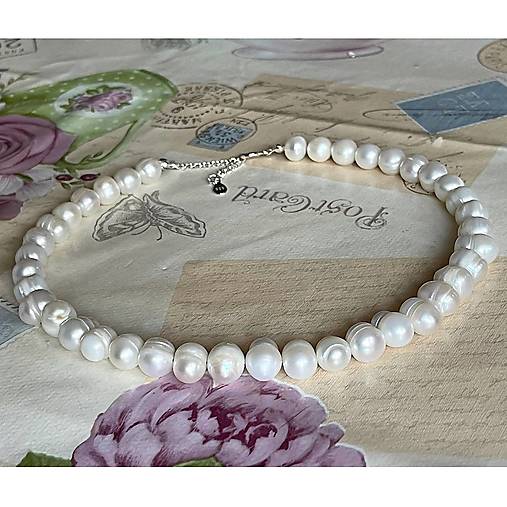 Freshwater Pearls Necklace AG925 / Náhrdelník z oválnych sladkovodných perál E005