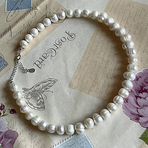 Freshwater Pearls Necklace AG925 / Náhrdelník z oválnych sladkovodných perál E005