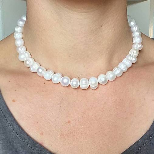 Freshwater Pearls Necklace AG925 / Náhrdelník z oválnych sladkovodných perál E005