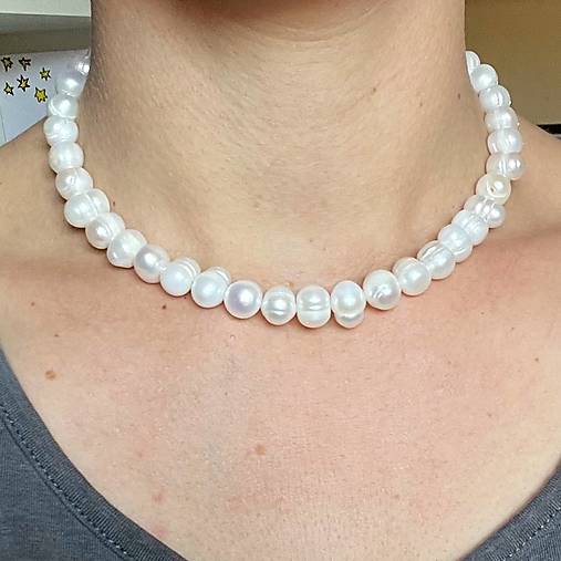 Freshwater Pearls Necklace AG925 / Náhrdelník z oválnych sladkovodných perál E005
