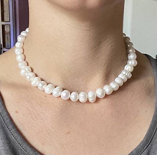 Freshwater Pearls Necklace AG925 / Náhrdelník z oválnych sladkovodných perál E005