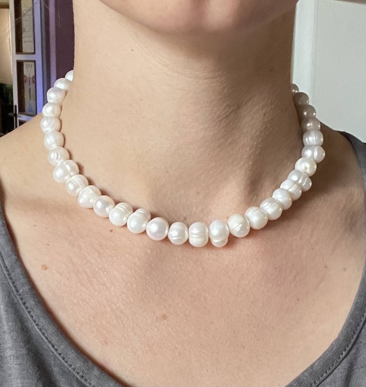 Freshwater Pearls Necklace AG925 / Náhrdelník z oválnych sladkovodných perál E005