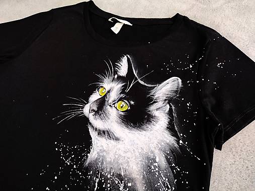 Topy, tričká, tielka - Mačka I. - maľované tričko - 17683092_