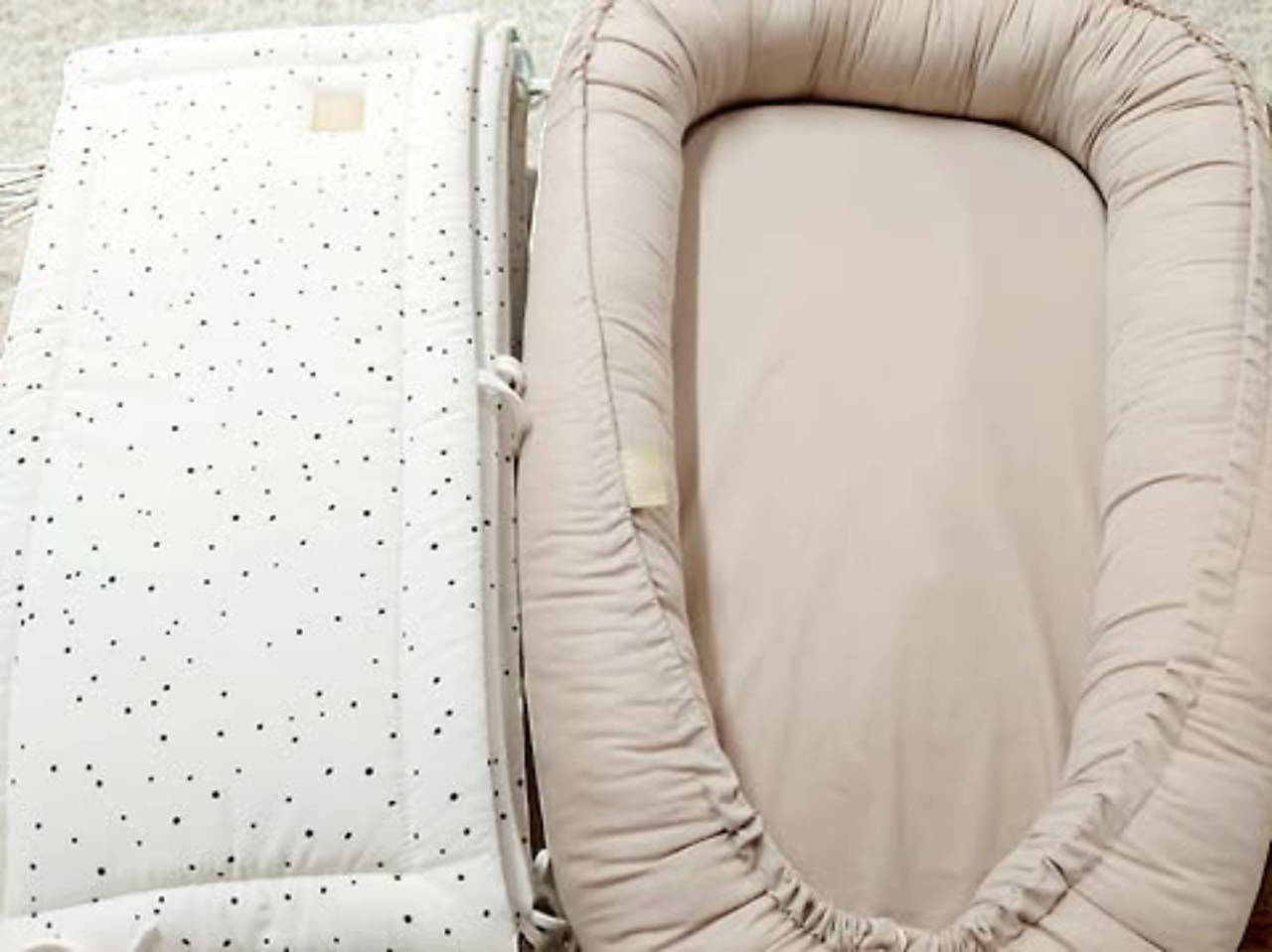 Sada do postieľky béžová/čierne fliačiky na bielej