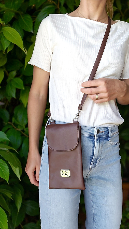 Kabelky - Minibag na mobil hnedý - 17682296_