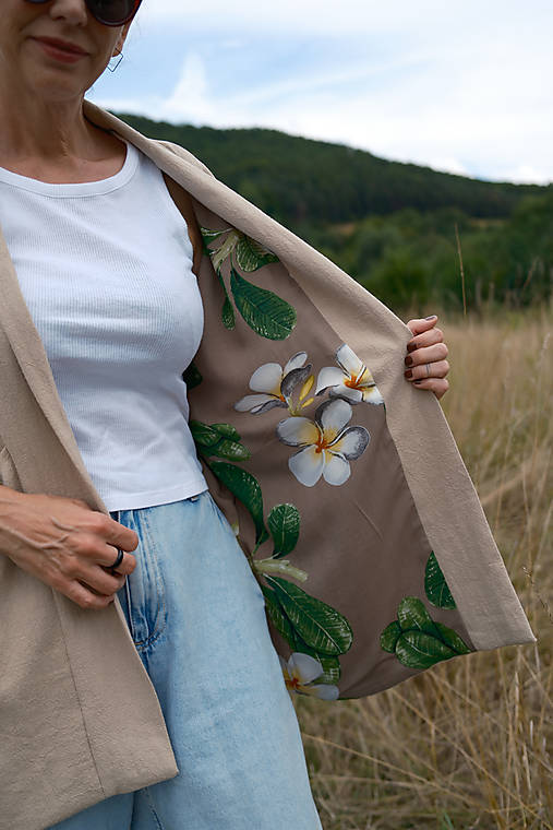 Kimoná - Kimono Jacket Sand s podšívkou - 17684081_