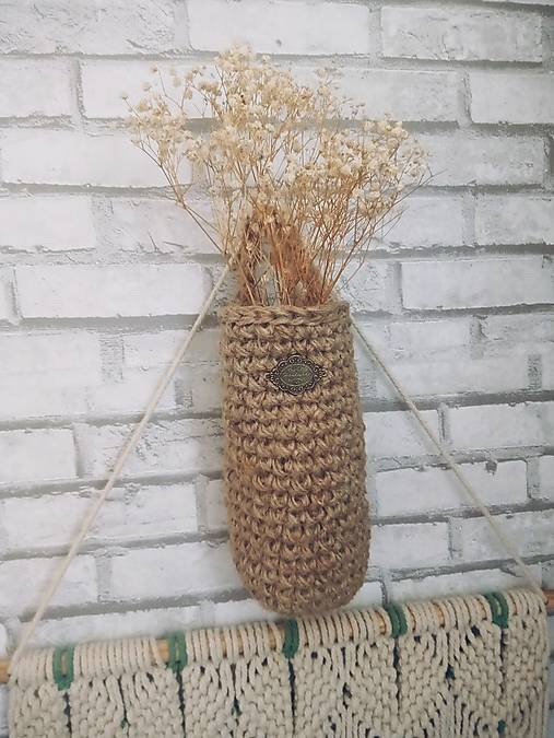 Úložné priestory & Organizácia - Rustikálny závesný košík z juty  (Vzor 1) - 17684733_