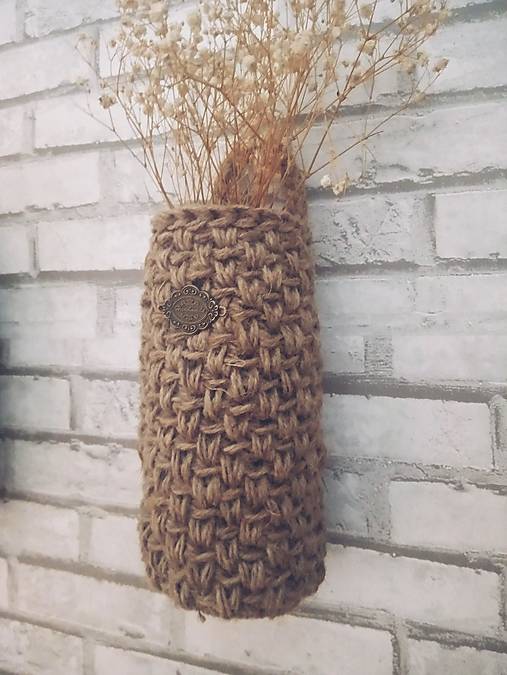 Úložné priestory & Organizácia - Rustikálny závesný košík z juty  (Vzor 2) - 17684735_