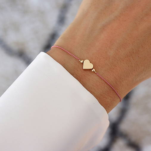 Náramky - Hodvábny náramok so srdiečkom (gold filled) - 17684790_