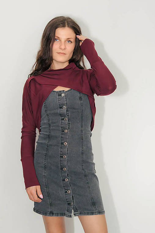 Svetre a kardigány - Bordové bavlnené asymetrické bolero - 17688196_