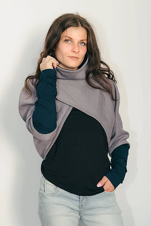 Svetre a kardigány - Šedá asymetrická bolero-mikina - 17688216_